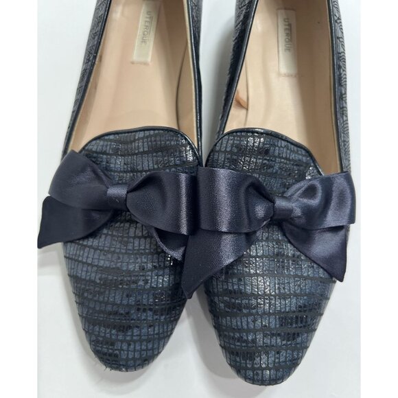 Uterque Croc Bow Flats in Black - Picture 3 of 7
